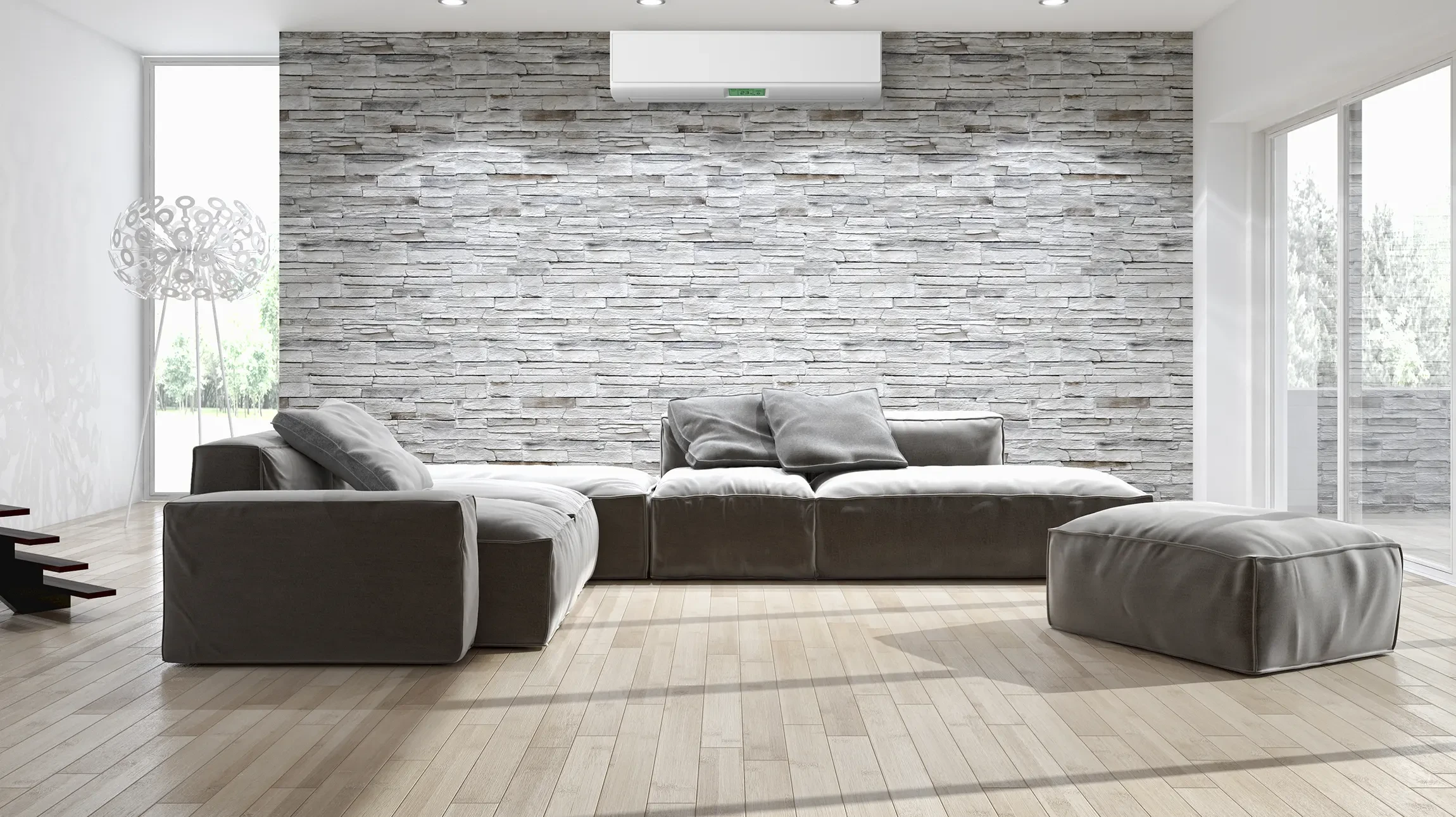 Entrée d'une maison moderne en bois gris blanc